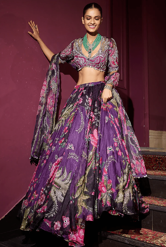 Grapevine Organza Hand Embroidered Lehenga Set