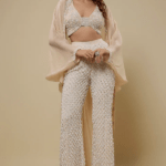 Ivory Organza Embellished Cape Set