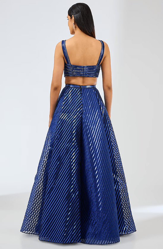 Cosmos Blue Metallic Stripper Lehenga Set - Image 2