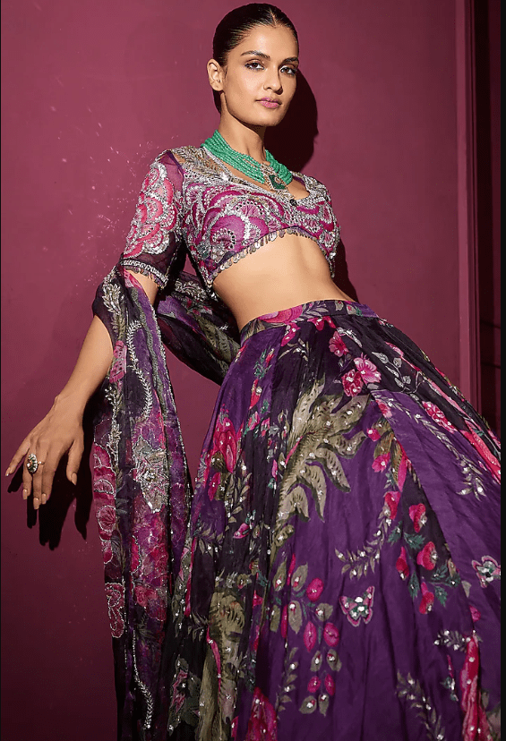 Grapevine Organza Hand Embroidered Lehenga Set - Image 3