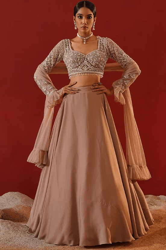 Blush Pink Satin Georgette Lehenga Set