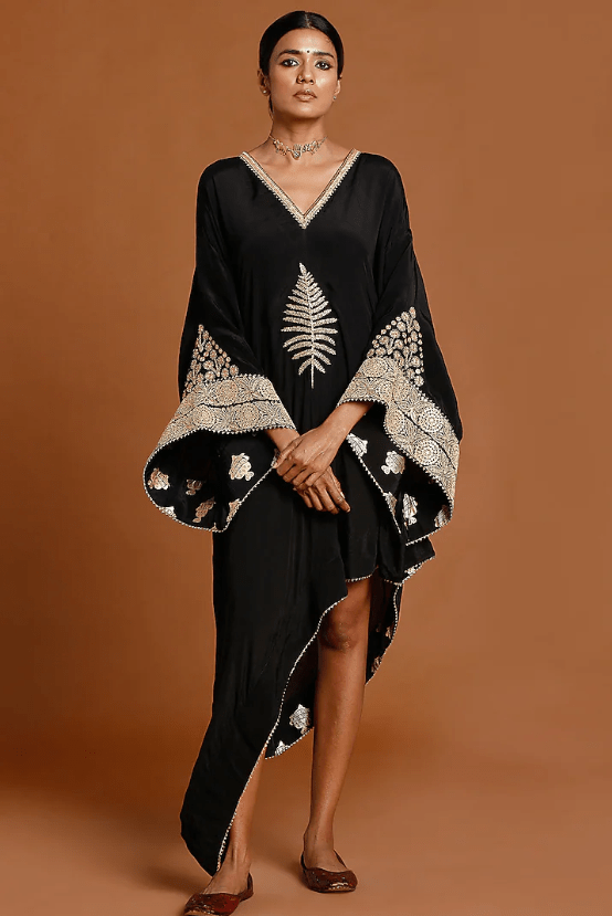 Black Embroidered Asymmetrical Kaftan