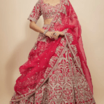 Reddish Pink Organza Hand Embroidered Lehenga Set