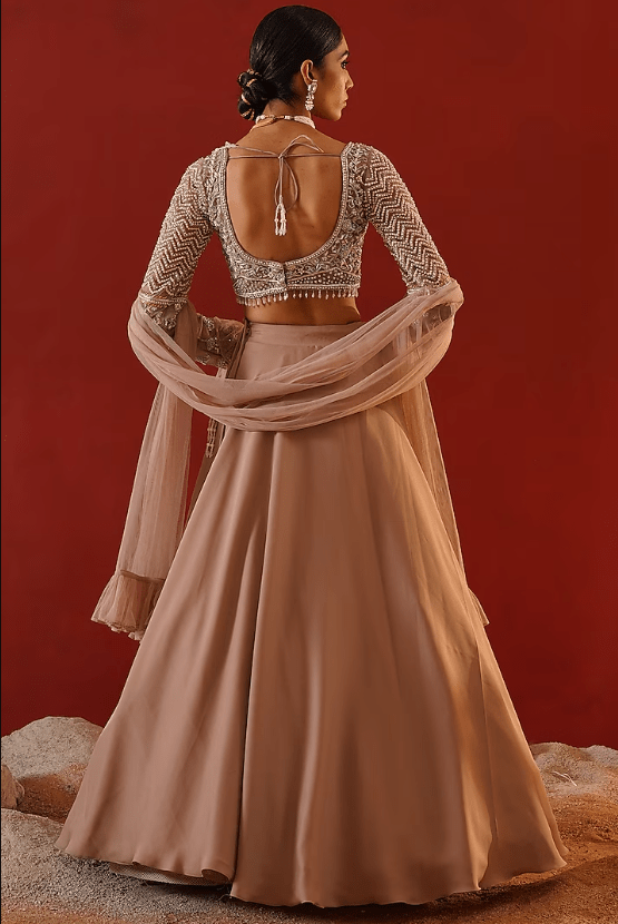 Blush Pink Satin Georgette Lehenga Set - Image 2