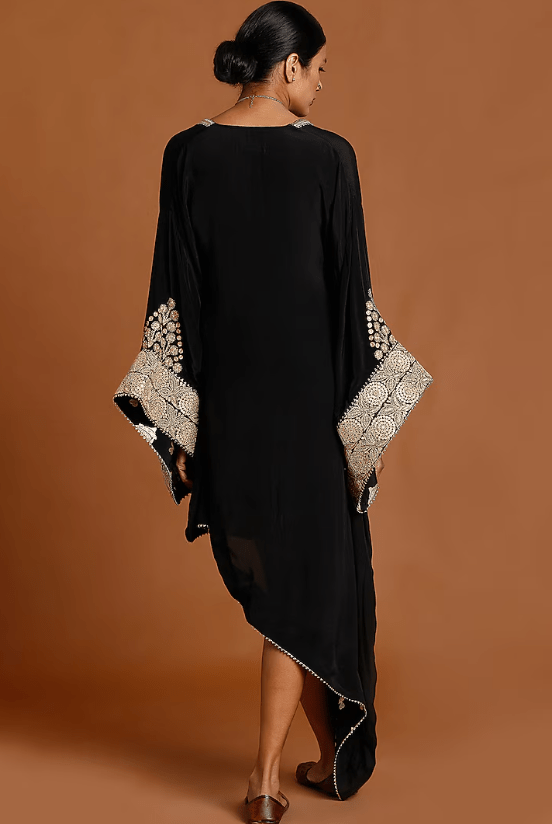 Black Embroidered Asymmetrical Kaftan - Image 2