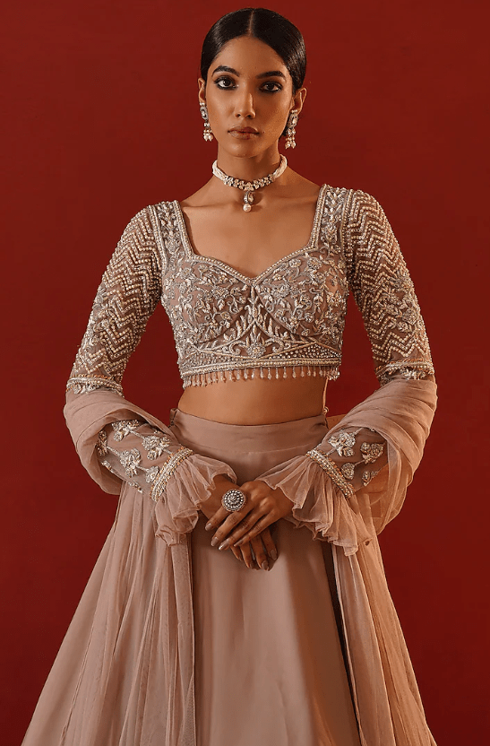 Blush Pink Satin Georgette Lehenga Set - Image 3