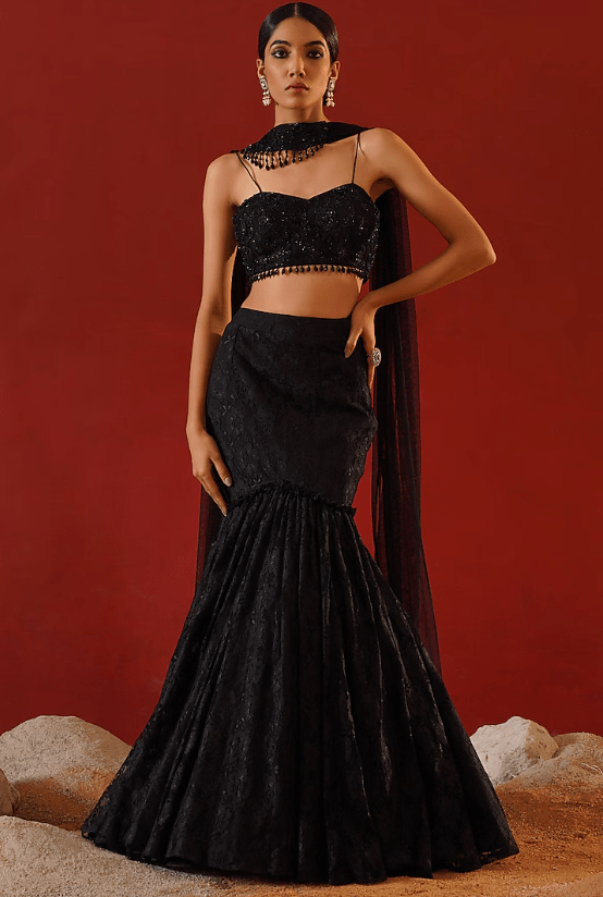 Black Lace Lehenga Set