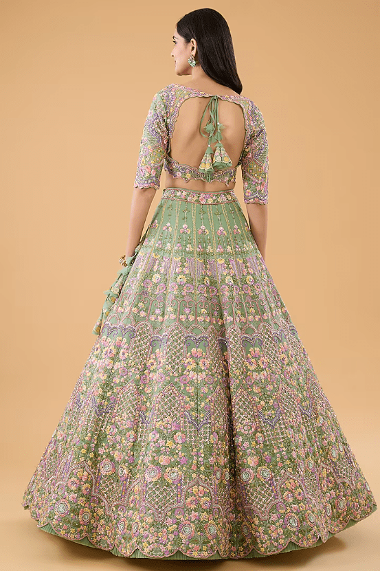 Mint Green Organza Cutdana Embroidered Lehenga Set - Image 2