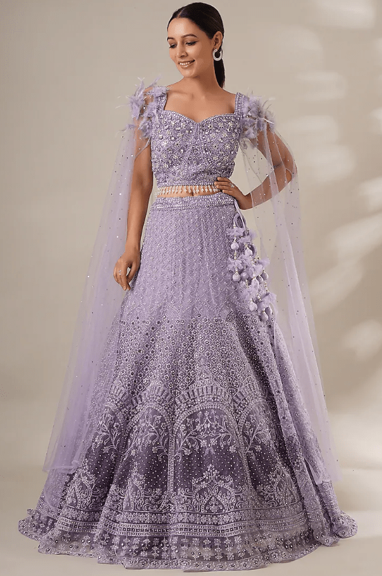 Lavender Net Embroidered Lehenga Set