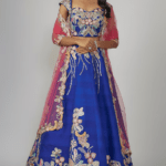 Electric Blue Raw Silk Applique Embellished Lehenga Set