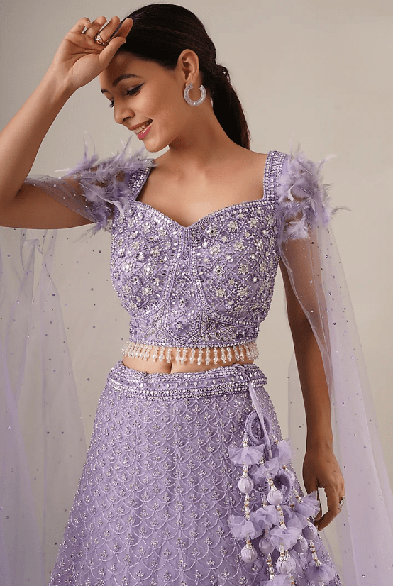 Lavender Net Embroidered Lehenga Set - Image 3