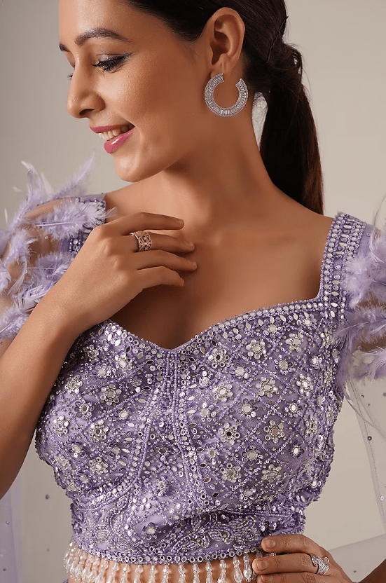 Lavender Net Embroidered Lehenga Set - Image 4