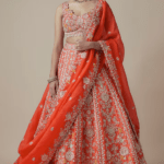 Rust Orange Organza Embroidered Lehenga Set
