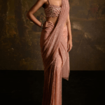Blush Pink Shimmer Crinkled Chiffon Pre-Stitched Saree Set