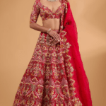 Red Organza Thread Hand & Machine Embroidered Lehenga Set