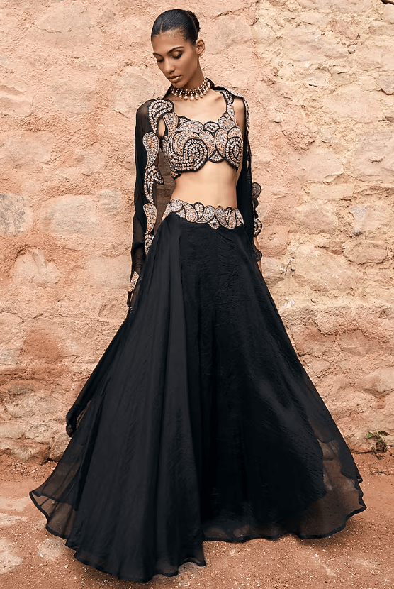 Black Organza Jacket Lehenga Set