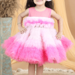 Pink Ombre Net Ruffled Dress For Girls