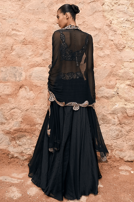Black Organza Jacket Lehenga Set - Image 2
