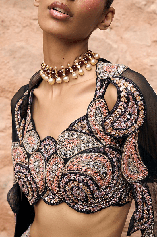 Black Organza Jacket Lehenga Set - Image 4