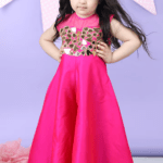 Baby Pink Silk Embellished Dress For Girls