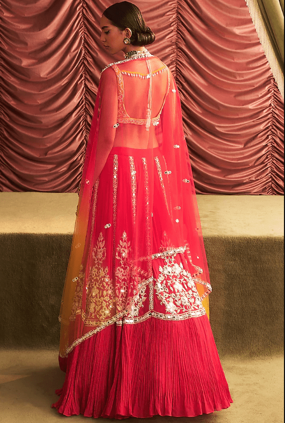 Rani Pink Georgette & Chiffon Hand Embroidered Lehenga Set - Image 2