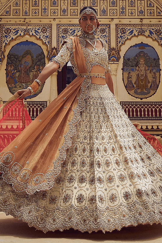 Gold Tissue Dabka & Crystal Embroidered Lehenga Set