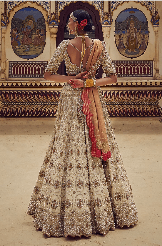 Gold Tissue Dabka & Crystal Embroidered Lehenga Set - Image 2