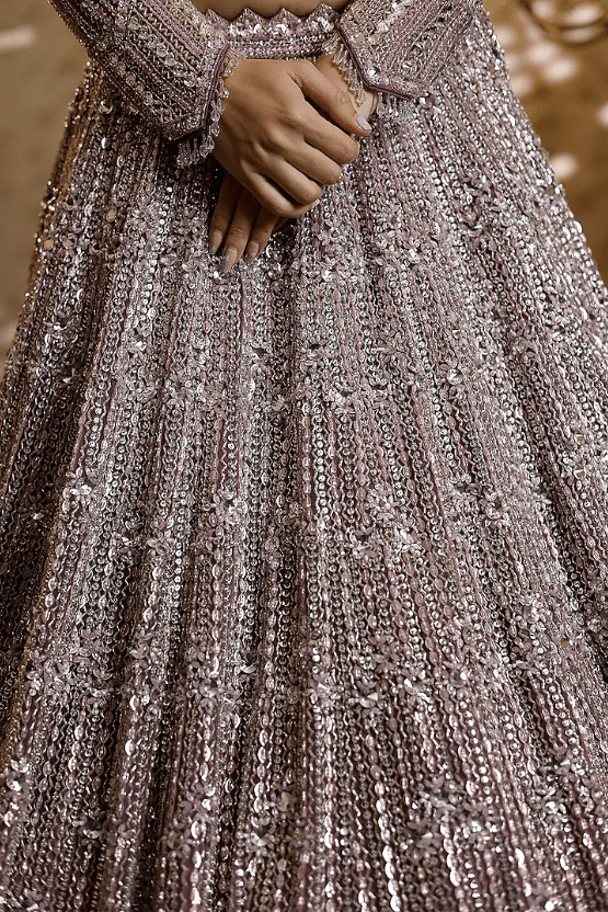 Purple Amethyst Net Sequins & Crystal Embroidered Lehenga Set - Image 3