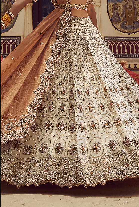 Gold Tissue Dabka & Crystal Embroidered Lehenga Set - Image 3