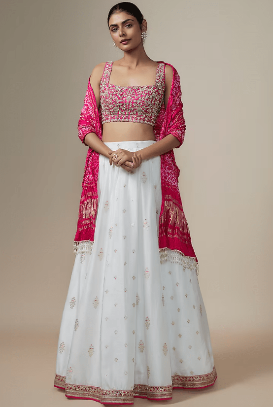 Ivory Jamawar & Silk Lehenga Set