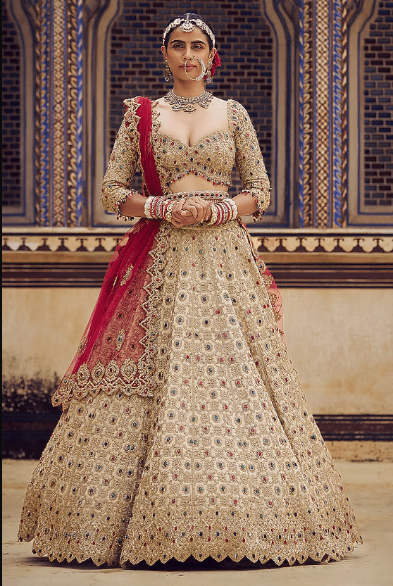 Gold Tissue Dabka & Sequins Embroidered Lehenga Set