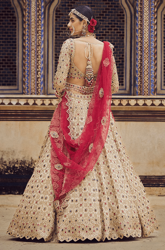 Gold Tissue Dabka & Sequins Embroidered Lehenga Set - Image 2