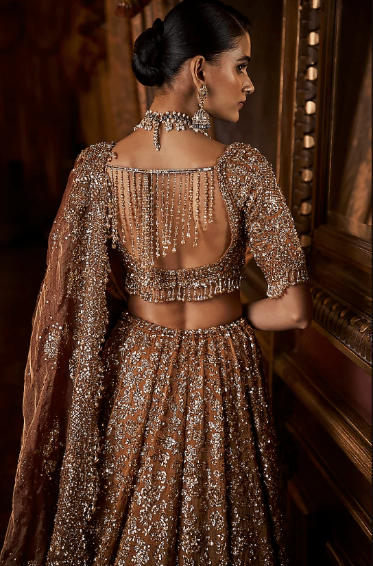 Mustard Tissue Organza Sequins & Beads Embroidered Lehenga Set - Image 2