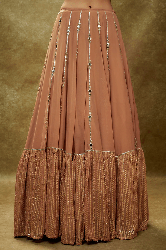Beige Viscose Georgette Gota & Mirror Embroidered Lehenga Set - Image 3