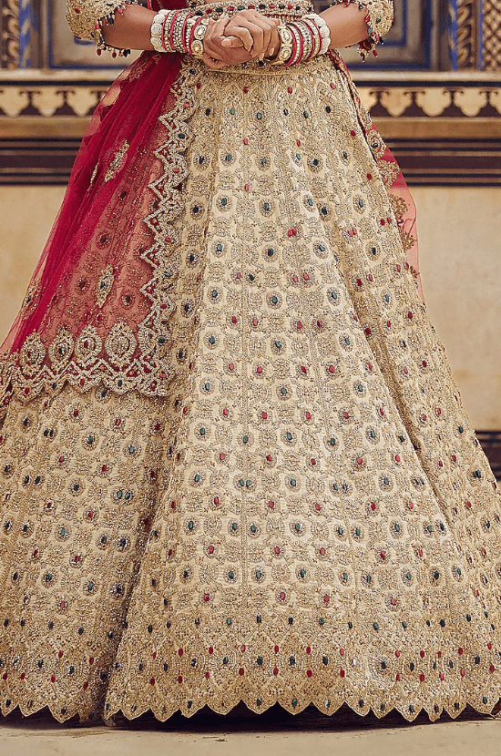 Gold Tissue Dabka & Sequins Embroidered Lehenga Set - Image 3
