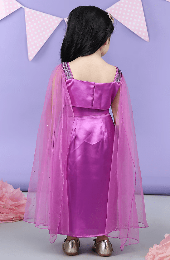 Purple Satin Embroidered Dhoti Skirt Set For Girls - Image 2
