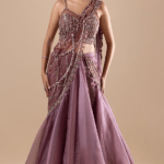 Pink Net & Metallic Organza Cutdana Embroidered Lehenga Set