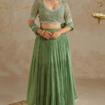 Sage Green Georgette Tiered Lehenga Set