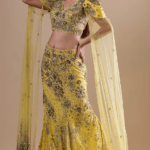 Yellow Net Crystal Embroidered Fishcut Lehenga Set