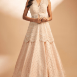 Powder Pink Net Pearl Embroidered Jacket Lehenga