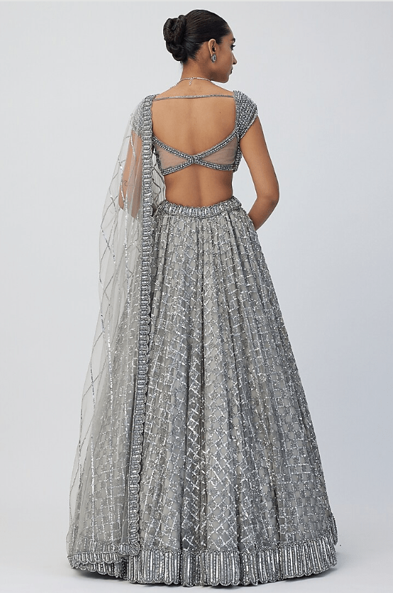 Grey Net Sequins Embroidered Lehenga Set - Image 2
