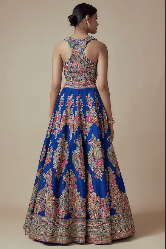 Royal Blue Pure Silk Zardosi & Pearl Embroidered Lehenga Set - Image 2
