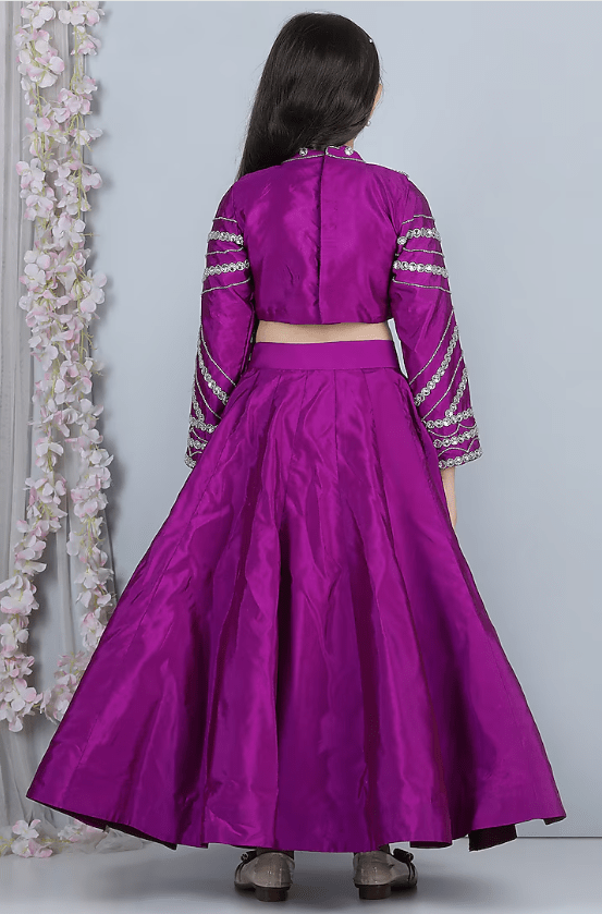 Purple Silk Lehenga Set For Girls - Image 2