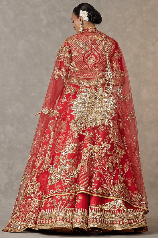 Red Bagh-E-Bahar Neelkamal Raw Silk Sitara Embroidered Lehenga Set - Image 2