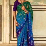 Multi-Colored Chiffon Zardosi Embroidered & Hand-Dyed Saree Set