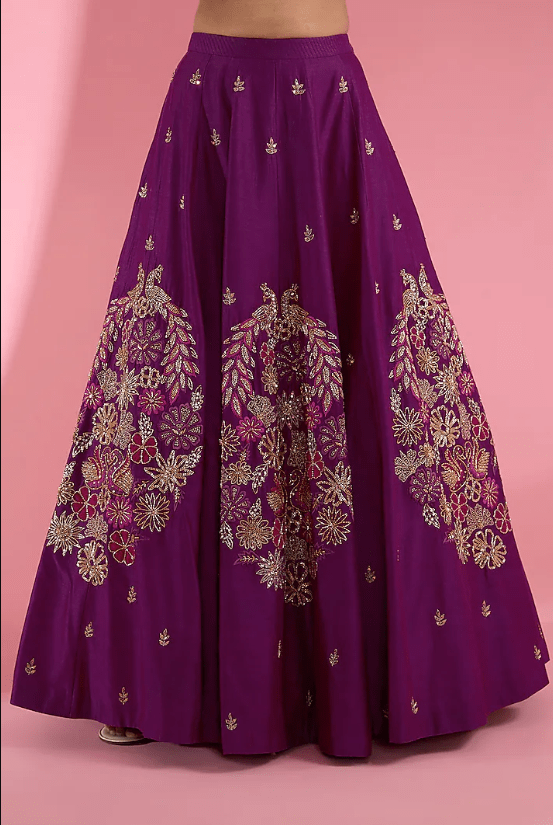 Purple Chanderi Cutwork Hand Embroidered Flared Lehenga Set - Image 3