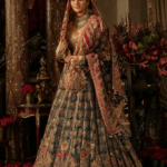 Deep forest green blue silk lehenga