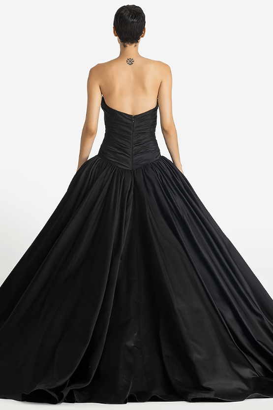 Black Duchess Satin Strapless Gown - Image 2