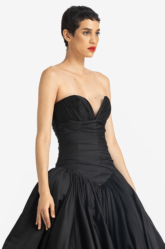 Black Duchess Satin Strapless Gown - Image 3