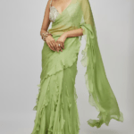 Sage Green Chiffon Ruffled Lehenga Saree Set